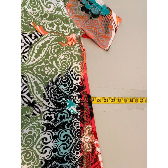 Chicos Multicolor Petite A-Line Dress Short Sleeve Stretchy V-Neck Cutout Medium - Picture 8 of 11